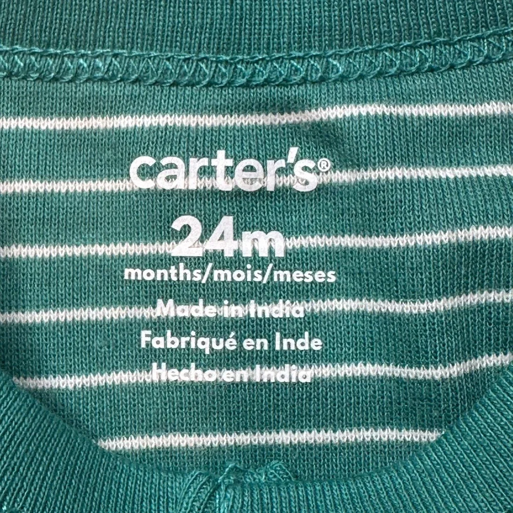 Carter's Romper Kids 24M Green Striped Dinosaur One Piece Snap‎ Front 3D Spikes